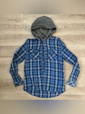 Quiksilver Blue Plaid Hooded Shirt Jacket